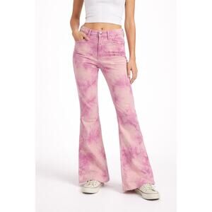 Forever 21 Pink Tie Dye Flare Jeans Womens Small High Rise